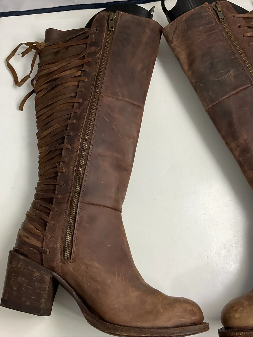 Miss Macie Brown Leather Tall Riding Lace-Back Side Zip Boots Women’s Size 9M
